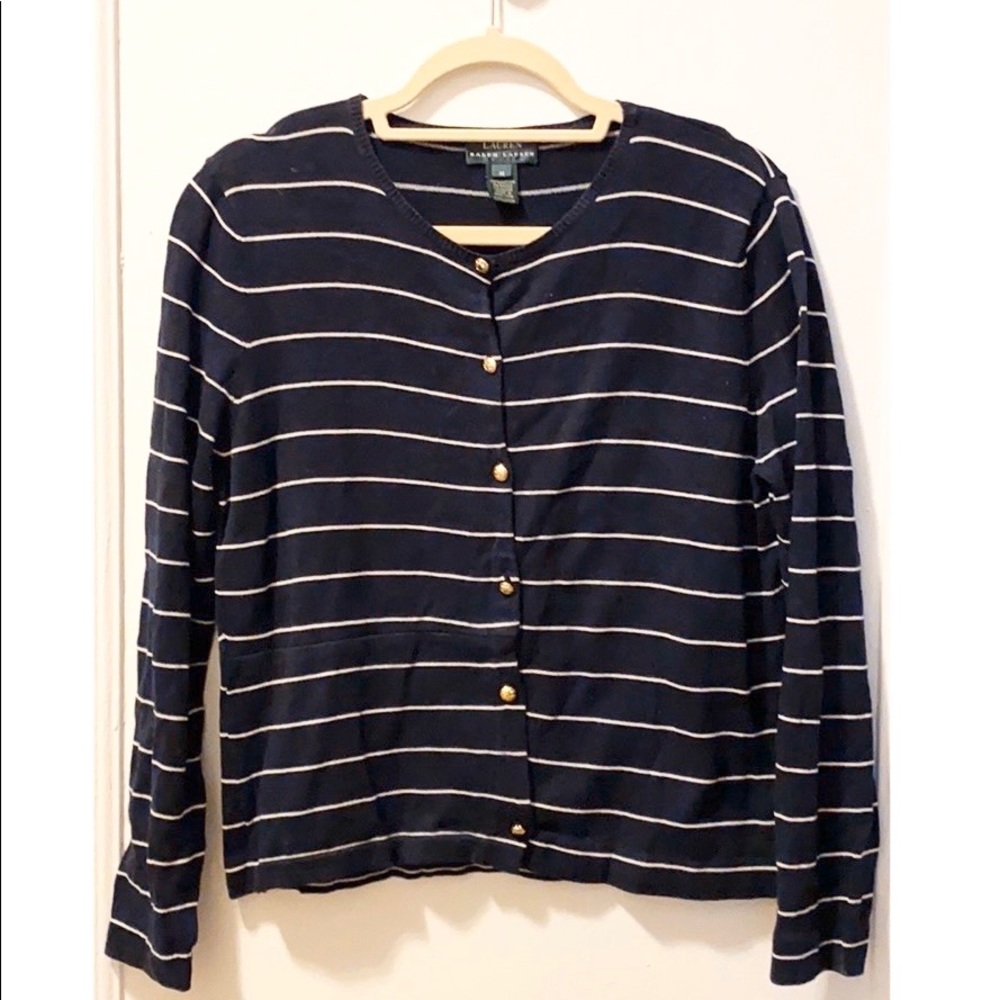 Lauren Ralph Lauren Striped Button Down Sweater